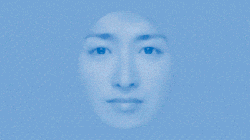Face with geometric patterns static blue 