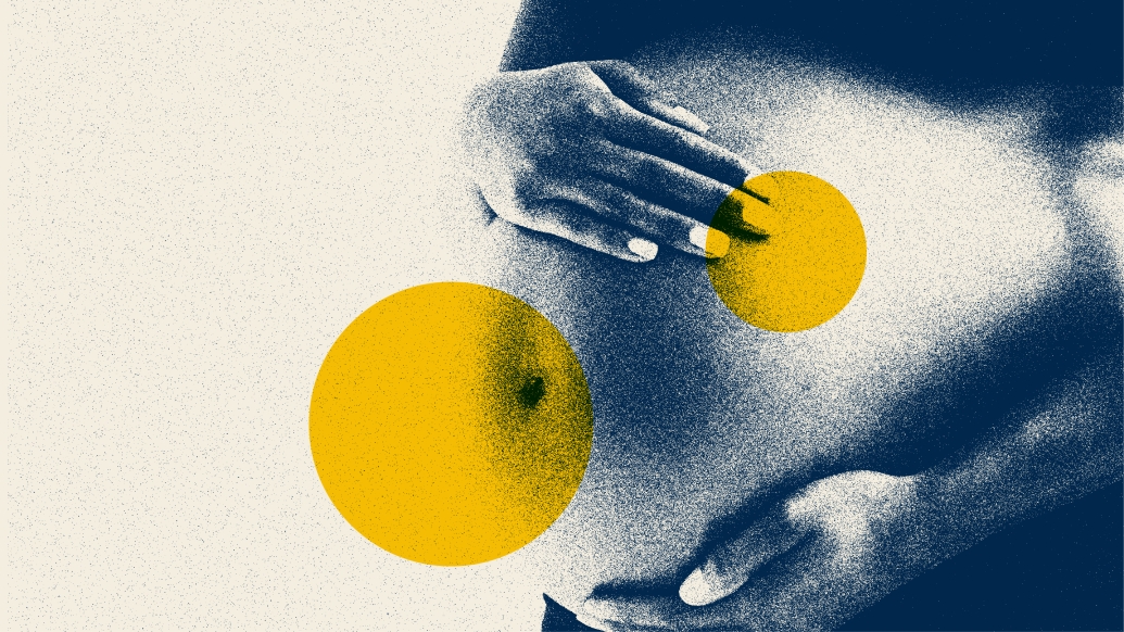 pregnant stomach with yellow dots and blue undertone lab note