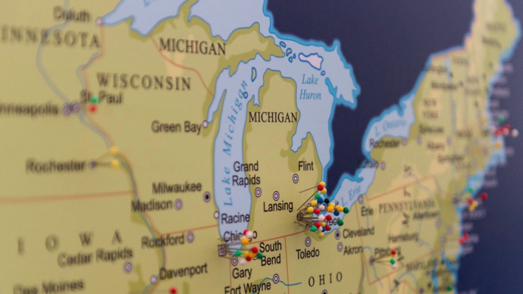 Map pins of Michigan USA Midwest