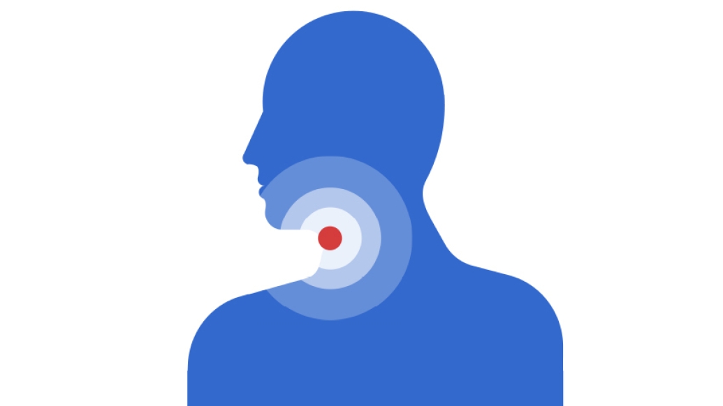 outline of person with red dot in throat