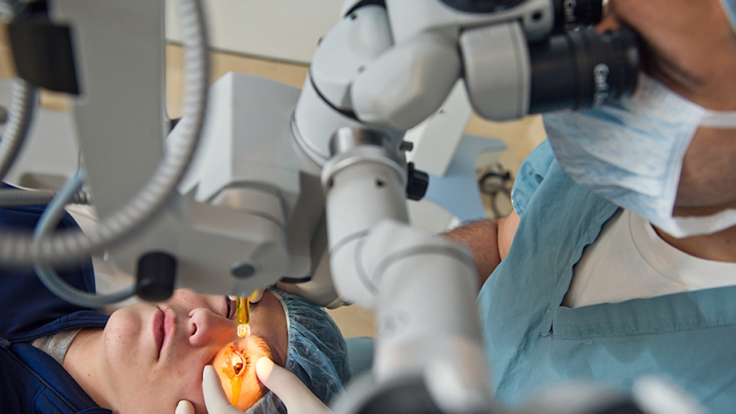 A patient undergoing corneal cross-linking