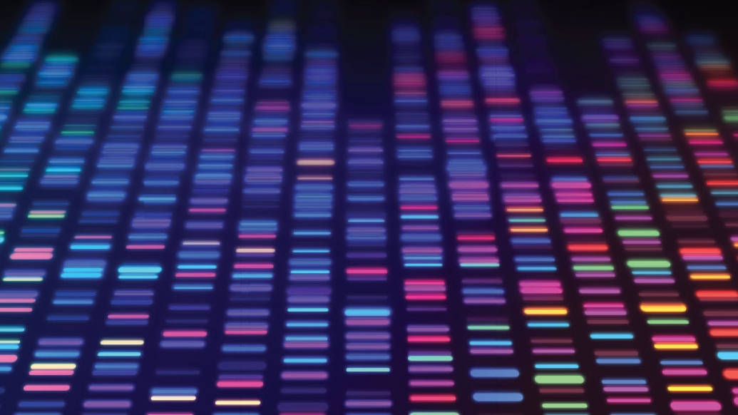 colorful sequencing data processing on black background